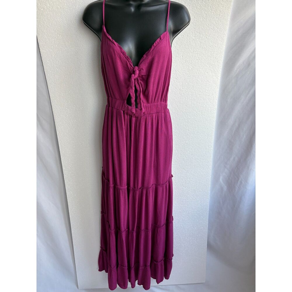 Justify Pink Magenta Maxi Dress Tiered Size L Long Smocked Cottagecore Prairie